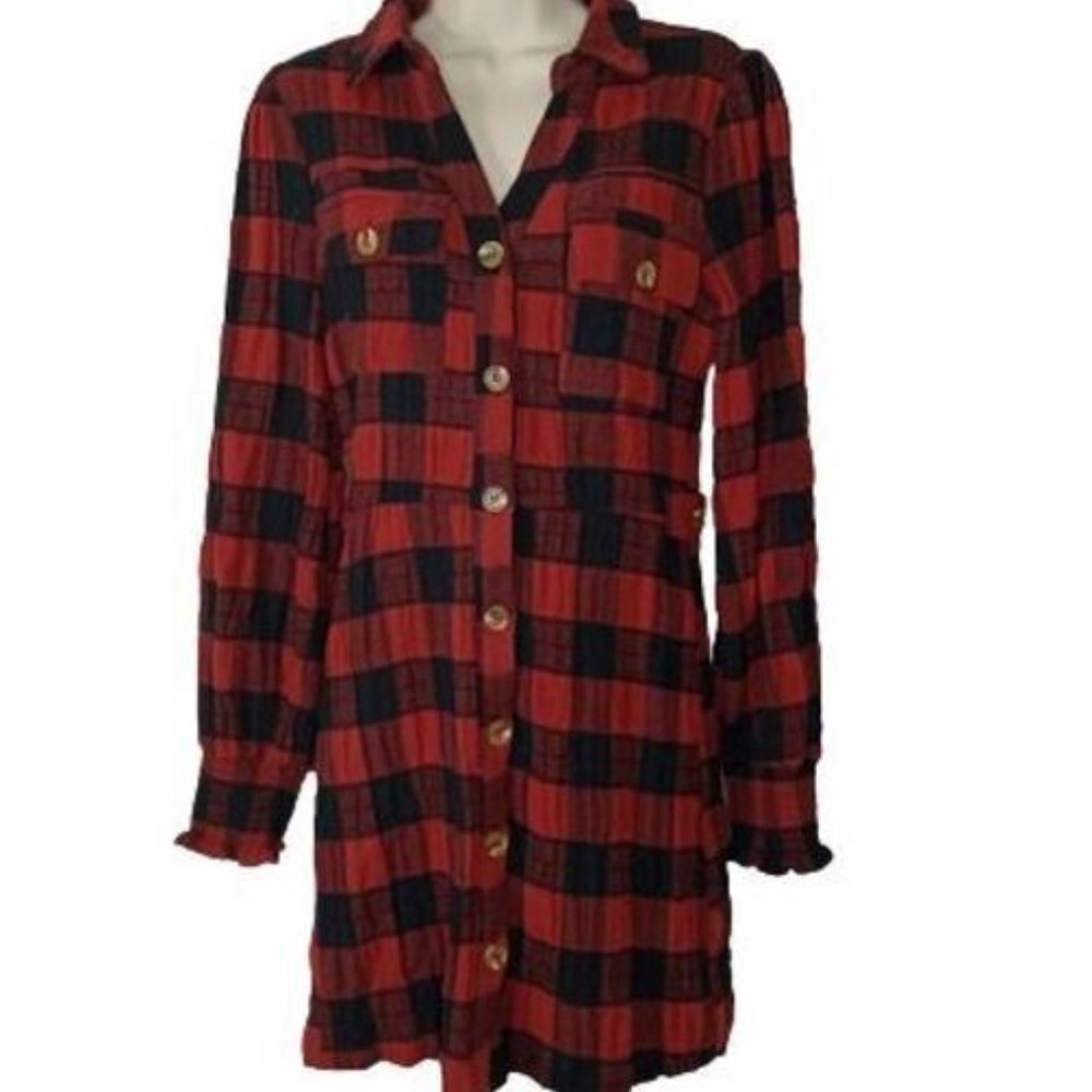 Meritt Crinkled Scotch Plaid Shirt Dress